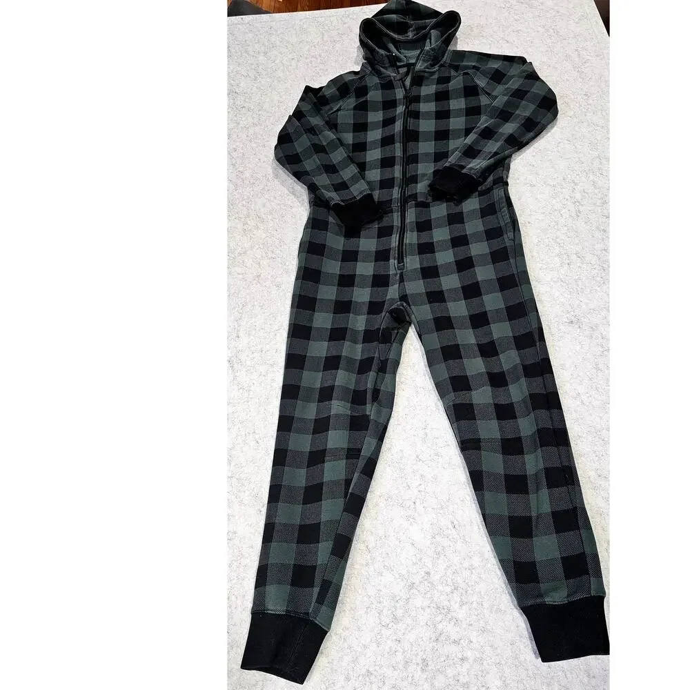 Fabletics Fleece Hooded Onesie One Piece Pajama, Green Black Womens Sz M